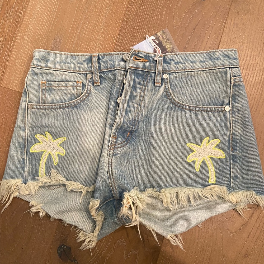 Sandrine Rose Custom Palm Tree Jean Shorts